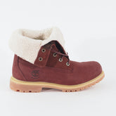 Womens Timberland Teddy Fleece Fold Down Burgundy Leather Lace Waterproof Boots